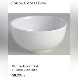 NEW White Coupe Cereal Bowl euro ceramica